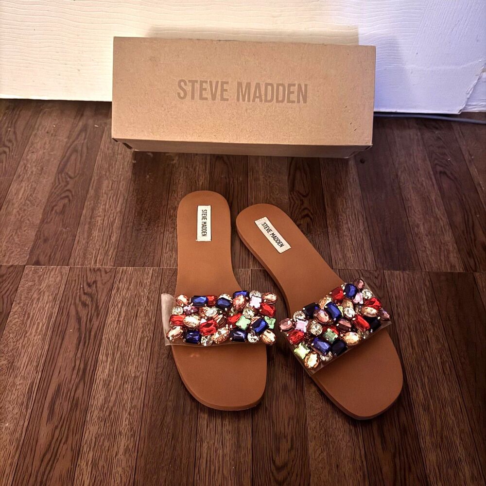 Steve Madden Gemstone Flat Slip On Sandals Women’s Size 11